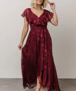 BB Custom Marion Jacquard Ruffle Maxi Dress | Merlot