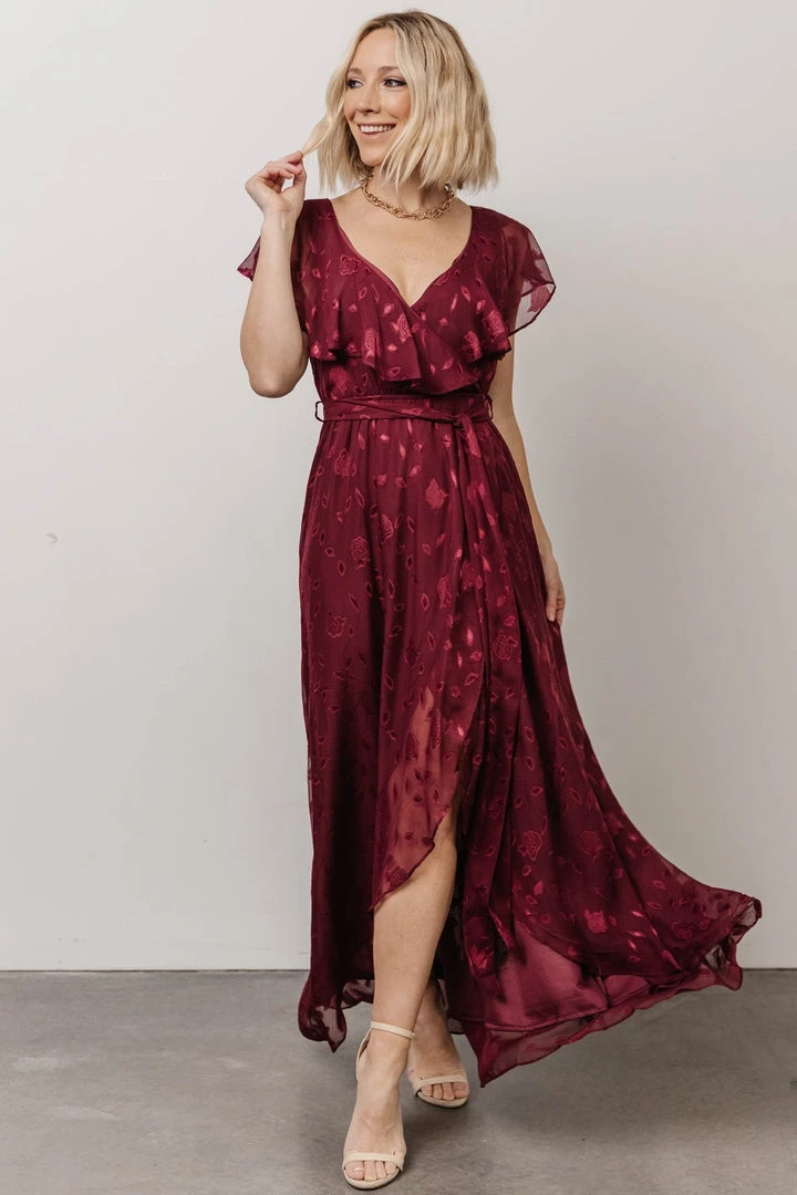 BB Custom Marion Jacquard Ruffle Maxi Dress | Merlot 8 BB Custom Marion Jacquard Ruffle Maxi Dress | Merlot