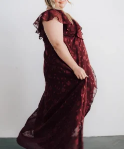 BB Custom Marion Jacquard Ruffle Maxi Dress | Merlot 23 BB Custom Marion Jacquard Ruffle Maxi Dress | Merlot