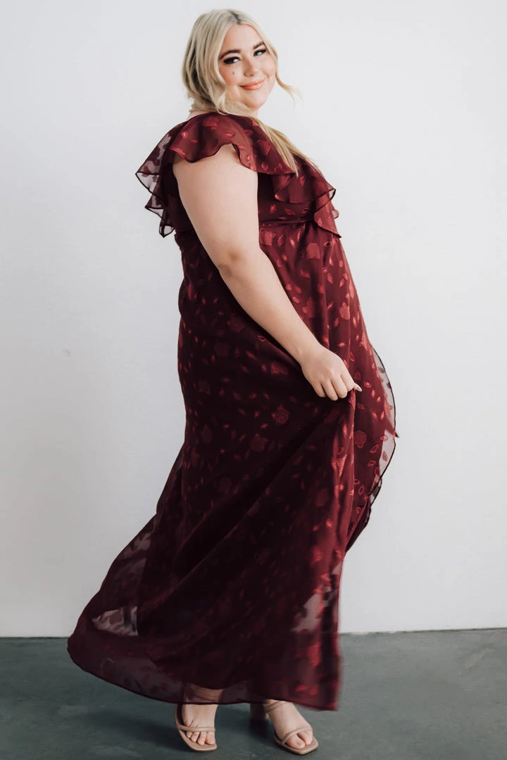 BB Custom Marion Jacquard Ruffle Maxi Dress | Merlot 12 BB Custom Marion Jacquard Ruffle Maxi Dress | Merlot