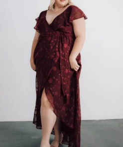 BB Custom Marion Jacquard Ruffle Maxi Dress | Merlot