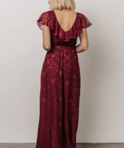 BB Custom Marion Jacquard Ruffle Maxi Dress | Merlot 15 BB Custom Marion Jacquard Ruffle Maxi Dress | Merlot