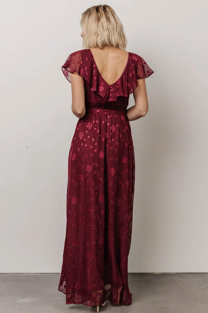 BB Custom Marion Jacquard Ruffle Maxi Dress | Merlot 4 BB Custom Marion Jacquard Ruffle Maxi Dress | Merlot
