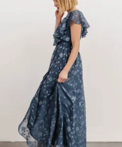 BB Custom Dresses Marion Jacquard Ruffle Maxi Dress | Pacific Blue 14 BB Custom Dresses Marion Jacquard Ruffle Maxi Dress | Pacific Blue
