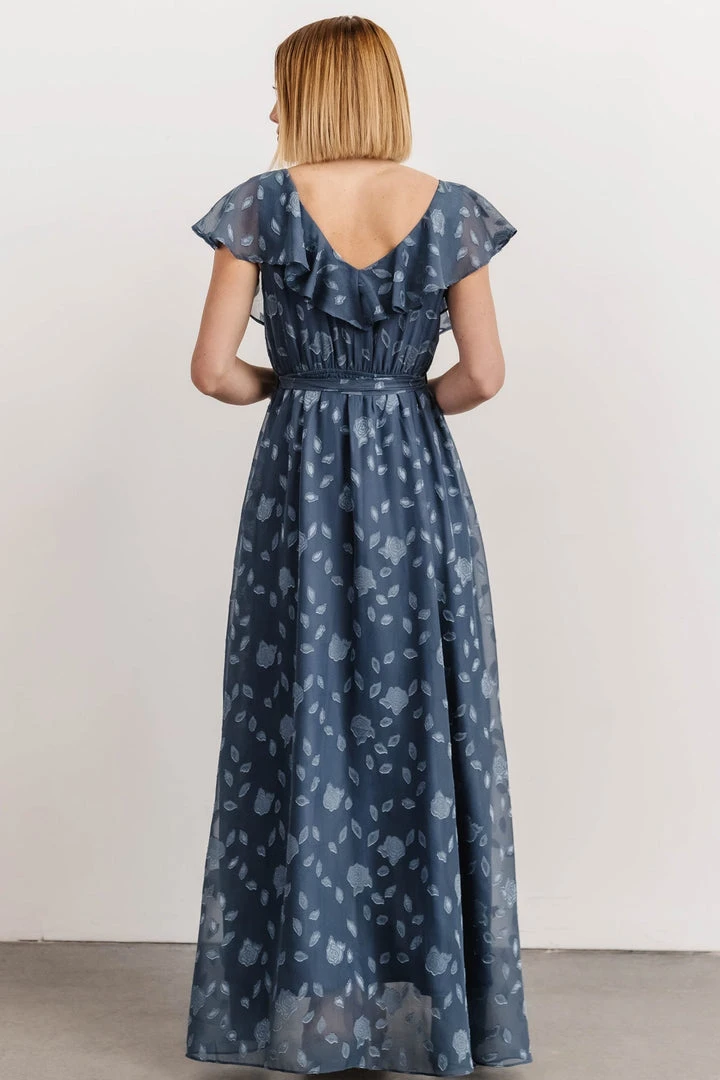 BB Custom Dresses Marion Jacquard Ruffle Maxi Dress | Pacific Blue 6 BB Custom Dresses Marion Jacquard Ruffle Maxi Dress | Pacific Blue