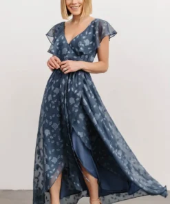 BB Custom Dresses Marion Jacquard Ruffle Maxi Dress | Pacific Blue