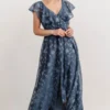 BB Custom Dresses Marion Jacquard Ruffle Maxi Dress | Pacific Blue