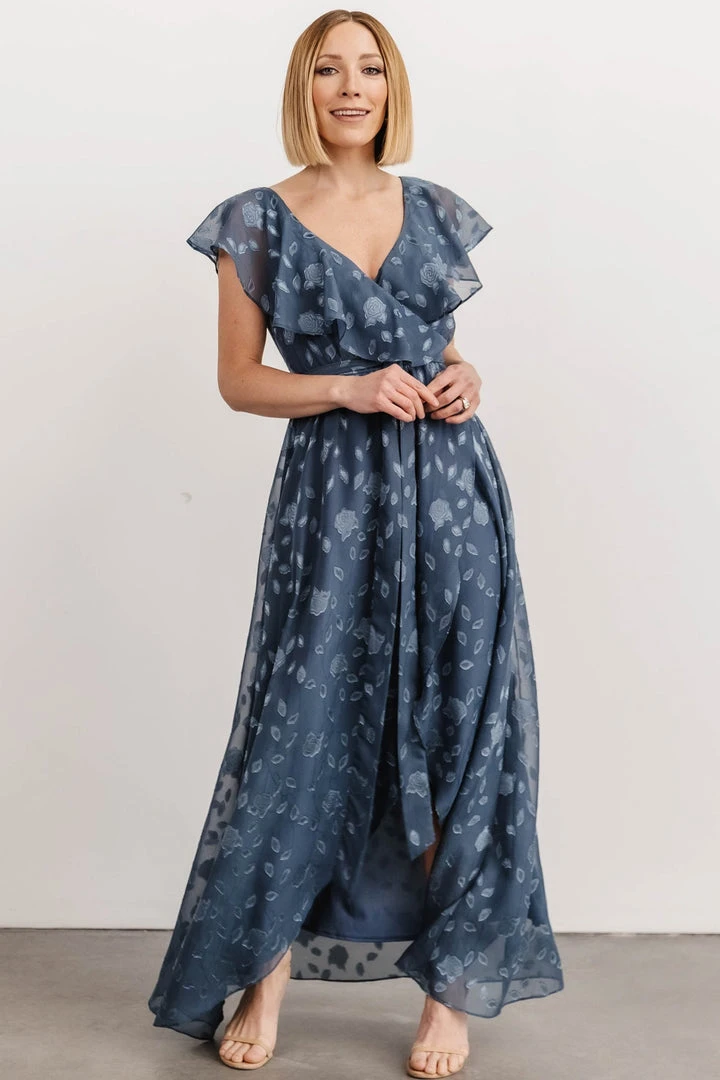 BB Custom Dresses Marion Jacquard Ruffle Maxi Dress | Pacific Blue 1 BB Custom Dresses Marion Jacquard Ruffle Maxi Dress | Pacific Blue