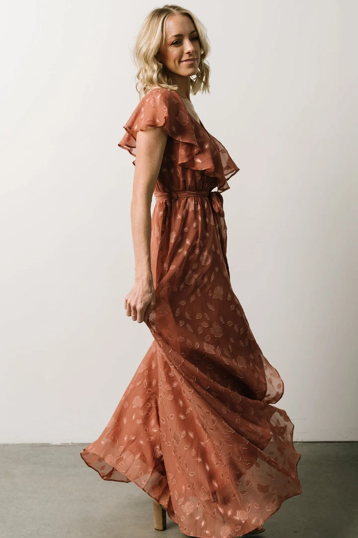BB Custom Marion Jacquard Ruffle Maxi Dress | Rosy Brown Dresses 5 BB Custom Marion Jacquard Ruffle Maxi Dress | Rosy Brown Dresses