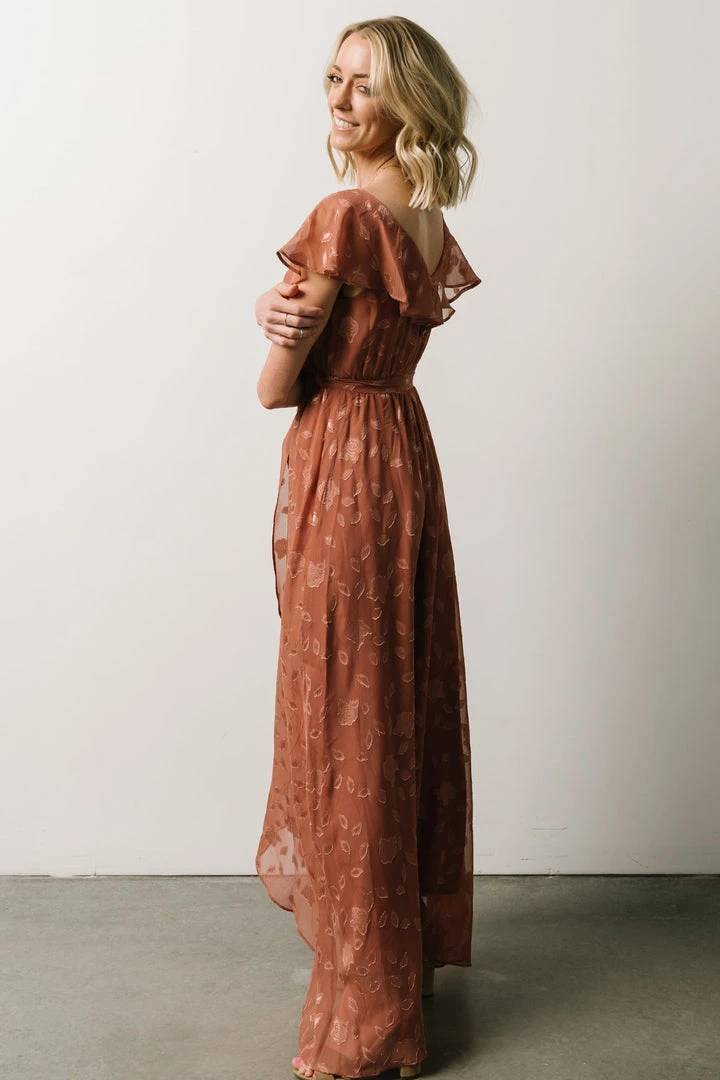 BB Custom Marion Jacquard Ruffle Maxi Dress | Rosy Brown Dresses 8 BB Custom Marion Jacquard Ruffle Maxi Dress | Rosy Brown Dresses