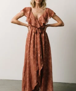 BB Custom Marion Jacquard Ruffle Maxi Dress | Rosy Brown Dresses