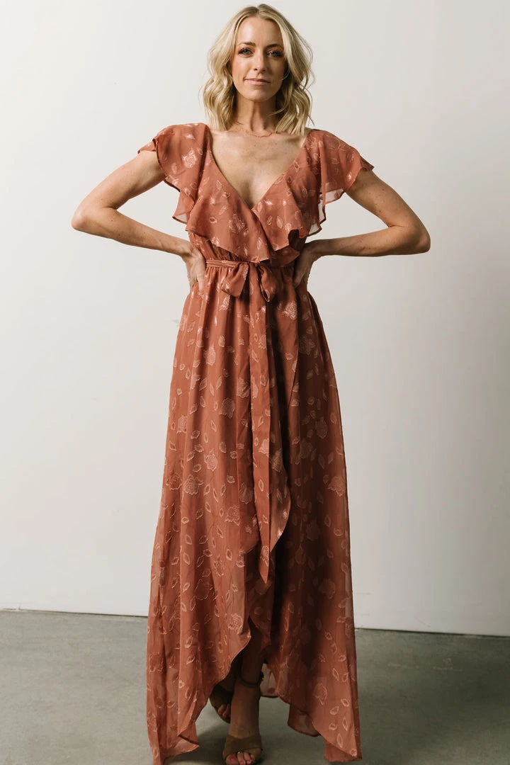 BB Custom Marion Jacquard Ruffle Maxi Dress | Rosy Brown Dresses 2 BB Custom Marion Jacquard Ruffle Maxi Dress | Rosy Brown Dresses