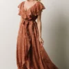 BB Custom Marion Jacquard Ruffle Maxi Dress | Rosy Brown Dresses