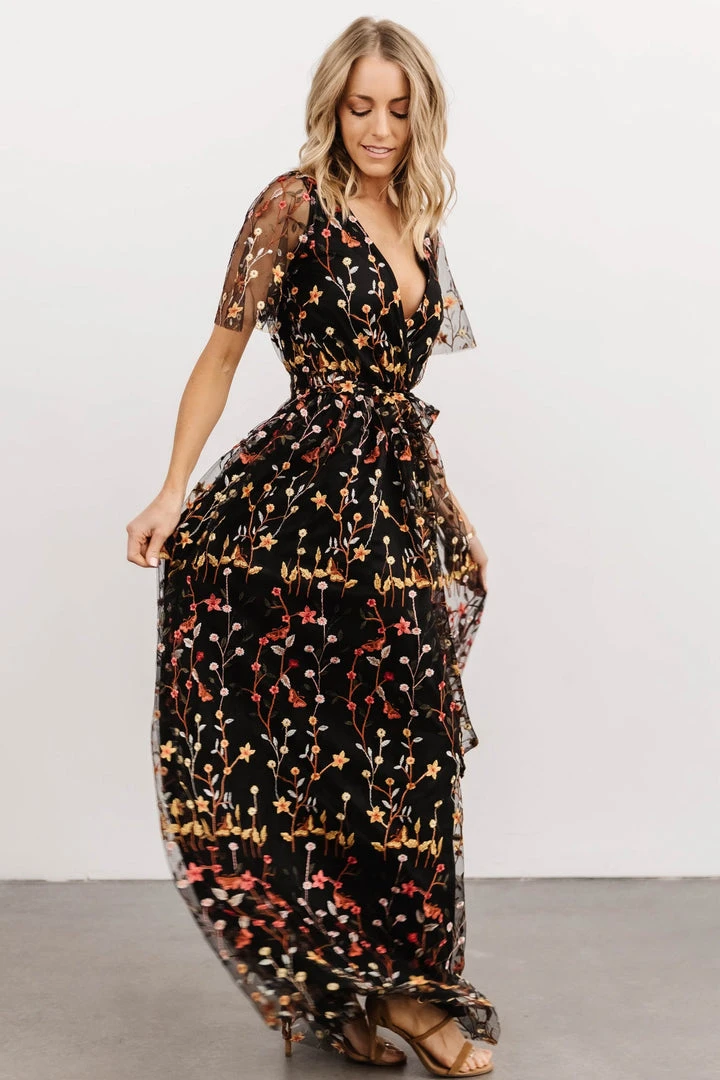 BB Custom Dresses Marseille Embossed Maxi Dress | Black Multi Floral 8 BB Custom Dresses Marseille Embossed Maxi Dress | Black Multi Floral