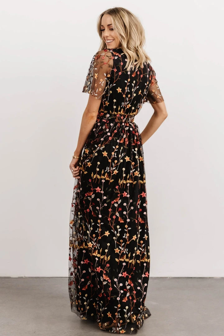 BB Custom Dresses Marseille Embossed Maxi Dress | Black Multi Floral 5 BB Custom Dresses Marseille Embossed Maxi Dress | Black Multi Floral