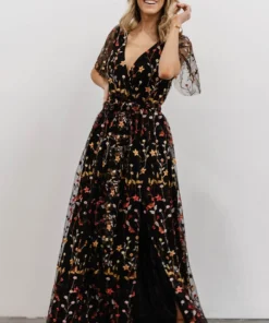 BB Custom Dresses Marseille Embossed Maxi Dress | Black Multi Floral