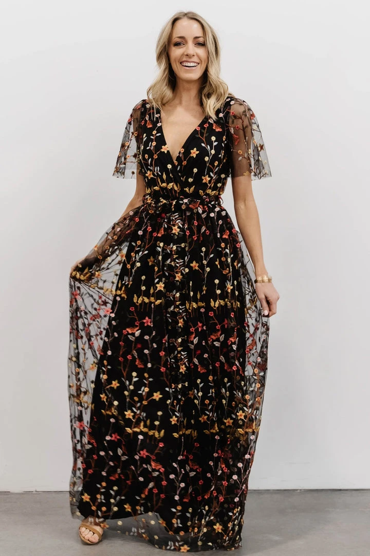 BB Custom Dresses Marseille Embossed Maxi Dress | Black Multi Floral 7 BB Custom Dresses Marseille Embossed Maxi Dress | Black Multi Floral