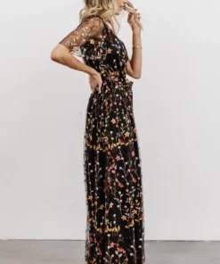 BB Custom Dresses Marseille Embossed Maxi Dress | Black Multi Floral