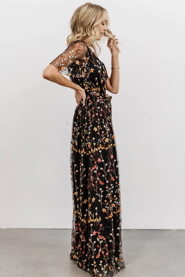BB Custom Dresses Marseille Embossed Maxi Dress | Black Multi Floral 2 BB Custom Dresses Marseille Embossed Maxi Dress | Black Multi Floral