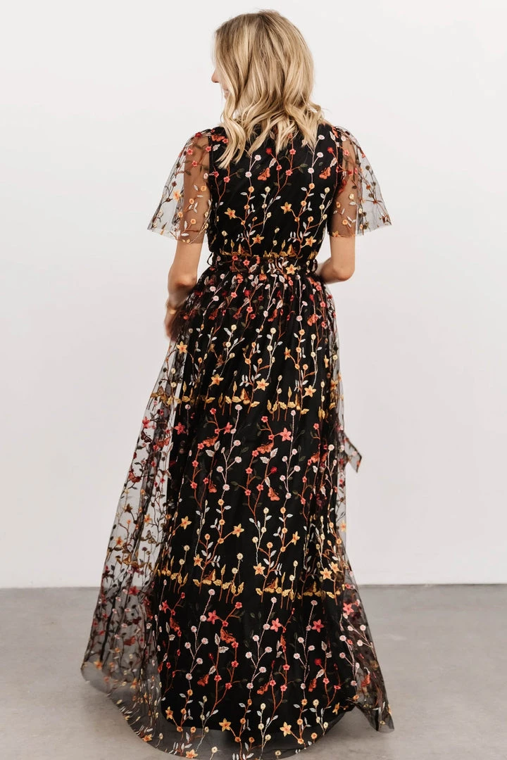 BB Custom Dresses Marseille Embossed Maxi Dress | Black Multi Floral 4 BB Custom Dresses Marseille Embossed Maxi Dress | Black Multi Floral