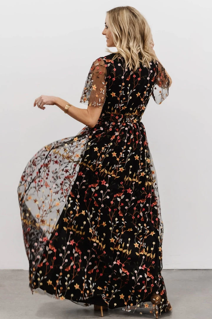 BB Custom Dresses Marseille Embossed Maxi Dress | Black Multi Floral 6 BB Custom Dresses Marseille Embossed Maxi Dress | Black Multi Floral
