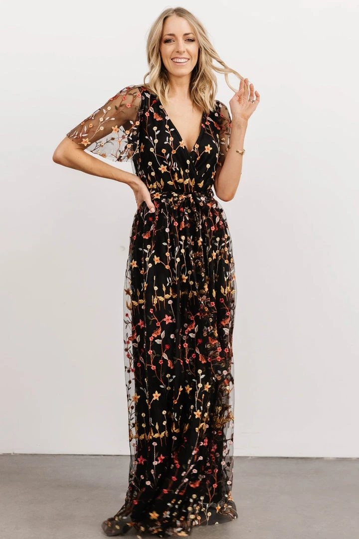 BB Custom Dresses Marseille Embossed Maxi Dress | Black Multi Floral 9 BB Custom Dresses Marseille Embossed Maxi Dress | Black Multi Floral