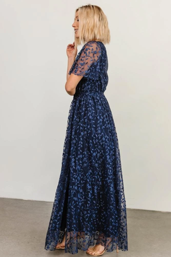 BB Custom Dresses Marseille Embossed Maxi Dress | Blue 4 BB Custom Dresses Marseille Embossed Maxi Dress | Blue