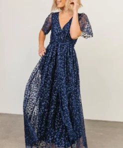 BB Custom Dresses Marseille Embossed Maxi Dress | Blue
