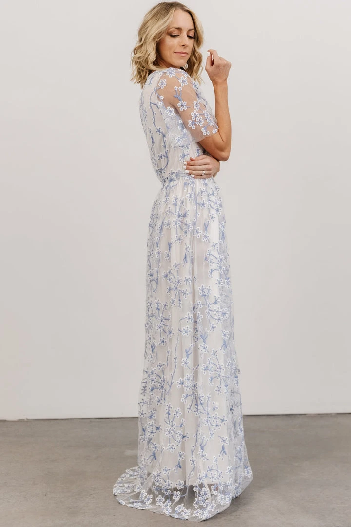 BB Custom Marseille Embossed Maxi Dress | Blue Blossom 3 BB Custom Marseille Embossed Maxi Dress | Blue Blossom