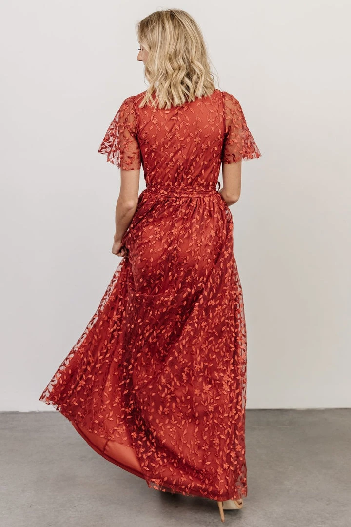 BB Custom Marseille Embossed Maxi Dress | Crimson 7 BB Custom Marseille Embossed Maxi Dress | Crimson