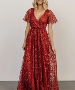 BB Custom Marseille Embossed Maxi Dress | Crimson 12 BB Custom Marseille Embossed Maxi Dress | Crimson