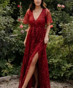 BB Custom Marseille Embossed Maxi Dress | Crimson