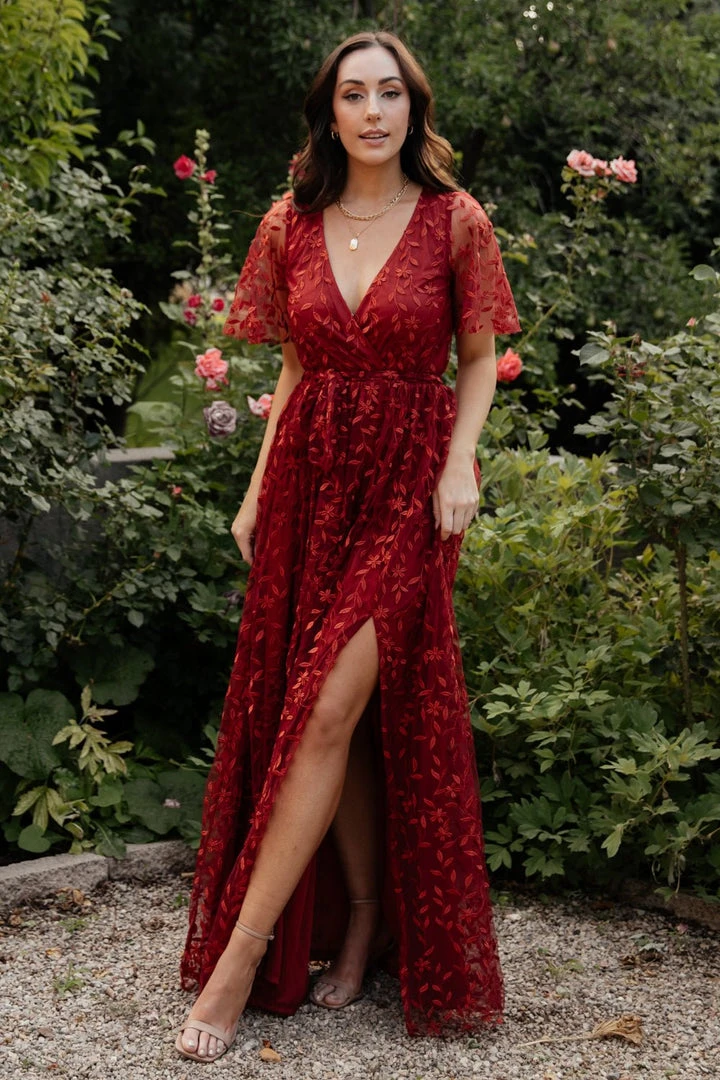 BB Custom Marseille Embossed Maxi Dress | Crimson 1 BB Custom Marseille Embossed Maxi Dress | Crimson