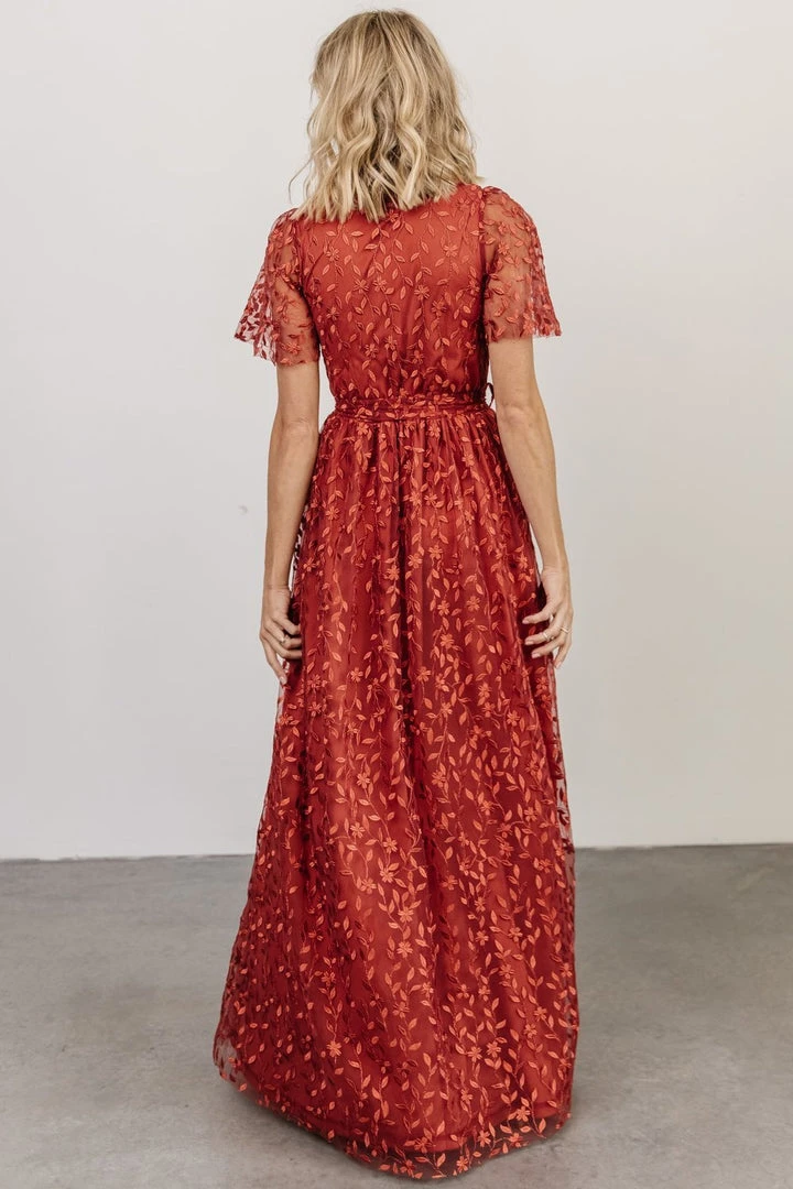 BB Custom Marseille Embossed Maxi Dress | Crimson 8 BB Custom Marseille Embossed Maxi Dress | Crimson