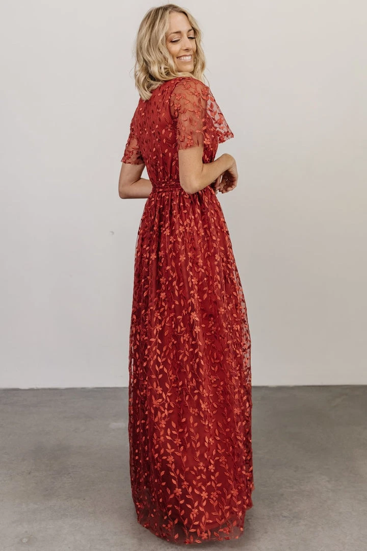 BB Custom Marseille Embossed Maxi Dress | Crimson 6 BB Custom Marseille Embossed Maxi Dress | Crimson