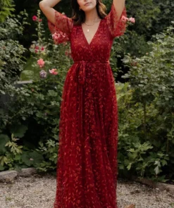 BB Custom Marseille Embossed Maxi Dress | Crimson 10 BB Custom Marseille Embossed Maxi Dress | Crimson