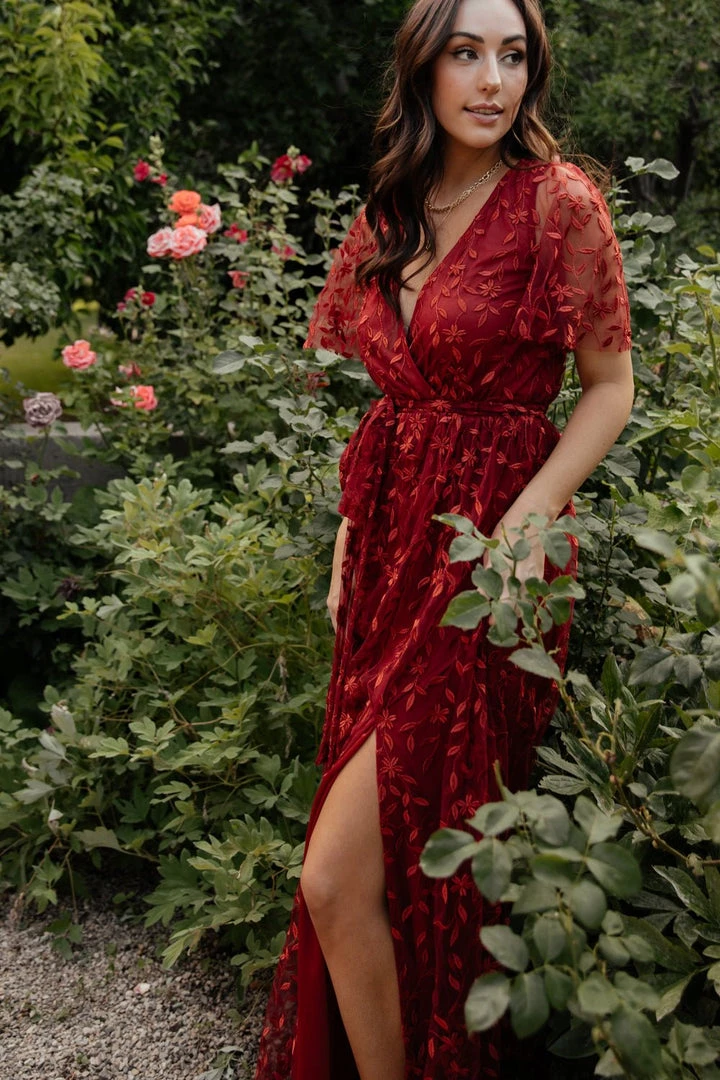 BB Custom Marseille Embossed Maxi Dress | Crimson 2 BB Custom Marseille Embossed Maxi Dress | Crimson