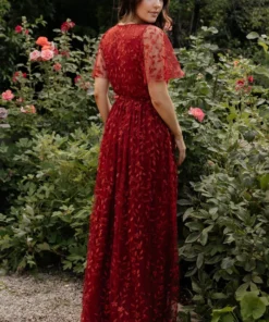 BB Custom Marseille Embossed Maxi Dress | Crimson 11 BB Custom Marseille Embossed Maxi Dress | Crimson