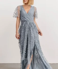 BB Custom Marseille Embossed Maxi Dress | Dusty Blue