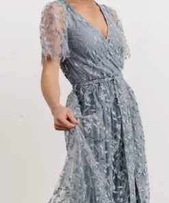 BB Custom Marseille Embossed Maxi Dress | Dusty Blue