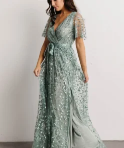 BB Custom Marseille Embossed Maxi Dress | Eucalyptus Dresses