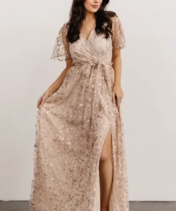 BB Custom Marseille Embossed Maxi Dress | Sequin Champagne
