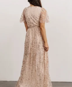BB Custom Marseille Embossed Maxi Dress | Sequin Champagne