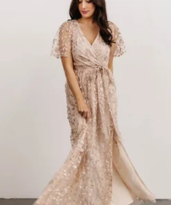 BB Custom Marseille Embossed Maxi Dress | Sequin Champagne