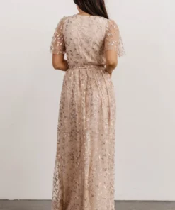 BB Custom Marseille Embossed Maxi Dress | Sequin Champagne