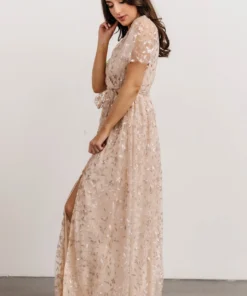 BB Custom Marseille Embossed Maxi Dress | Sequin Champagne