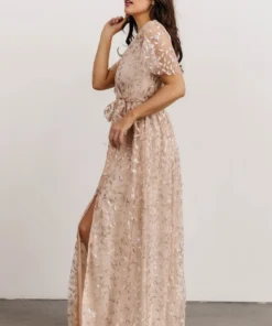 BB Custom Marseille Embossed Maxi Dress | Sequin Champagne