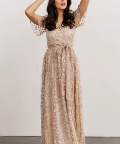 BB Custom Marseille Embossed Maxi Dress | Sequin Champagne