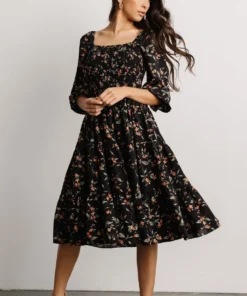 BB Custom Marta Smocked Midi Dress | Black Floral Dresses 15 BB Custom Marta Smocked Midi Dress | Black Floral Dresses