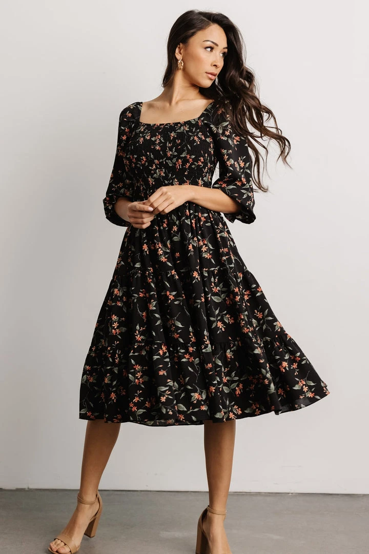 BB Custom Marta Smocked Midi Dress | Black Floral Dresses 7 BB Custom Marta Smocked Midi Dress | Black Floral Dresses
